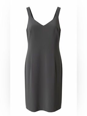 Dana Buchman 100% Silk Charcoal Grey Classic V-Neck Sleeveless Midi Shift Dress